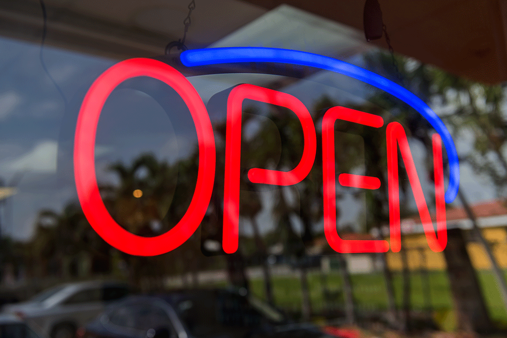 neon open sign in window